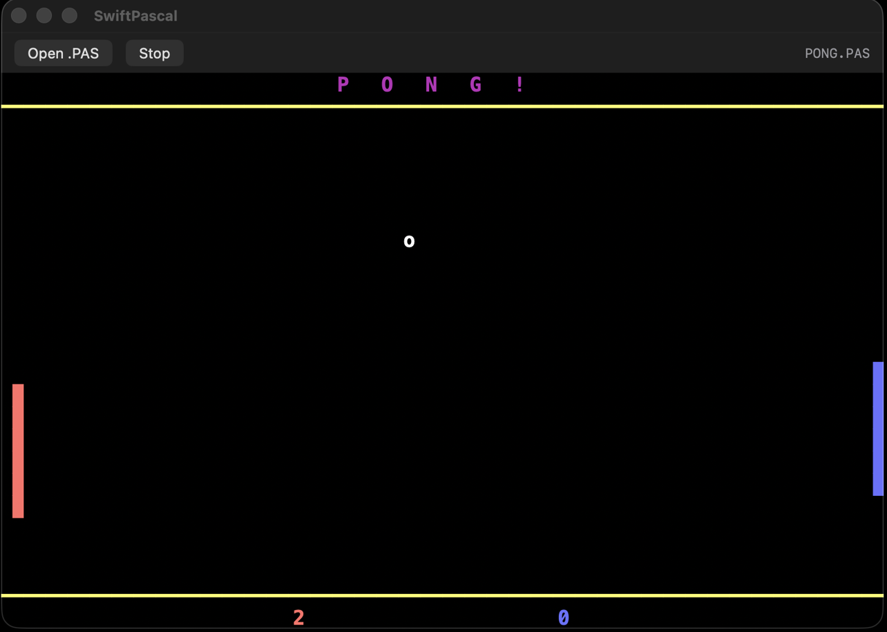 PONG running in Swift Pascal